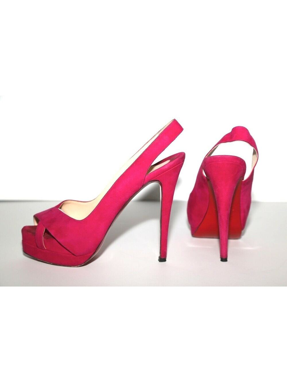 Christian Louboutin Pink Suede Platform Peep Toe Slingback Heel Sandals Size 39